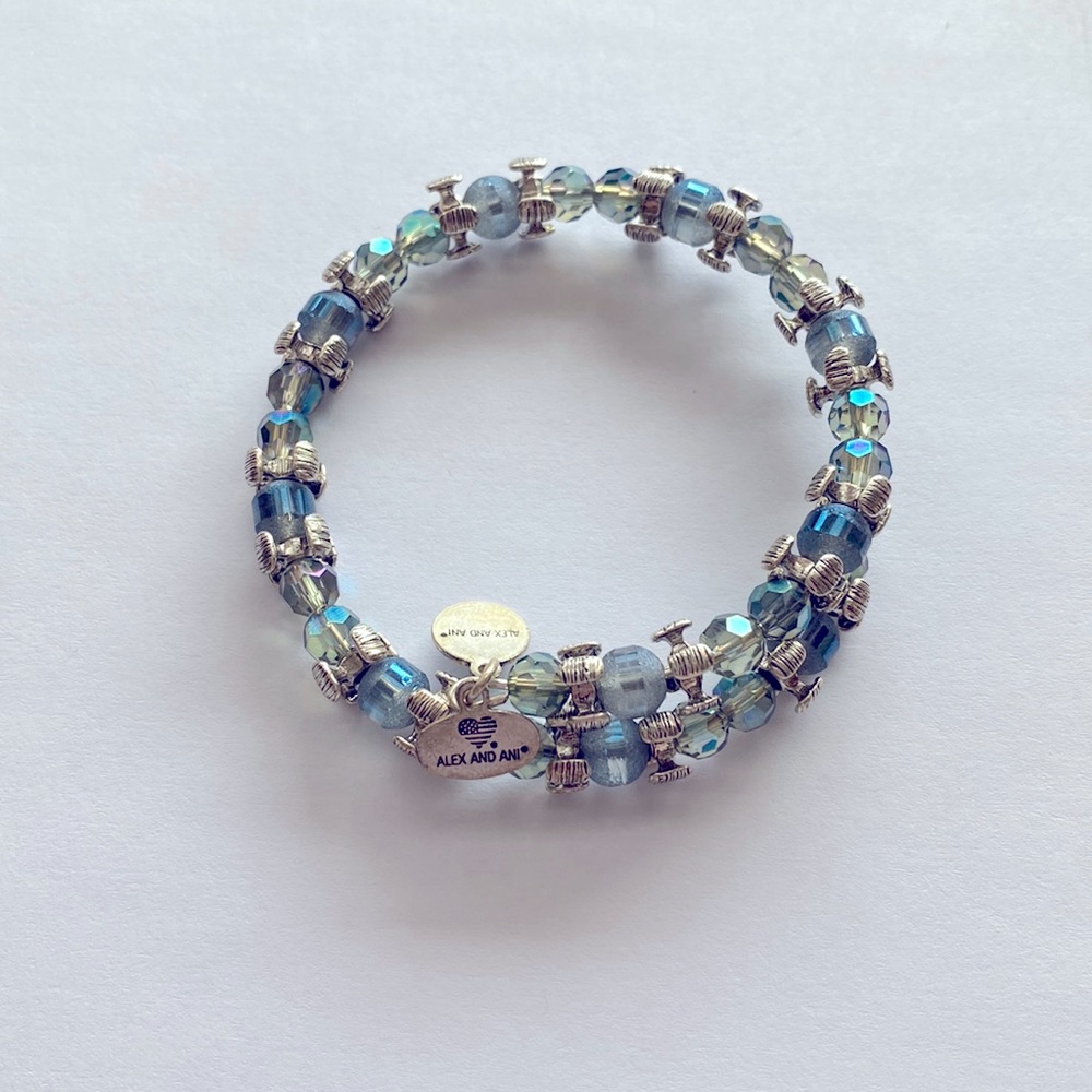 Alex and Ani Wrap Bracelet. Blue and silver beads. Great condition.